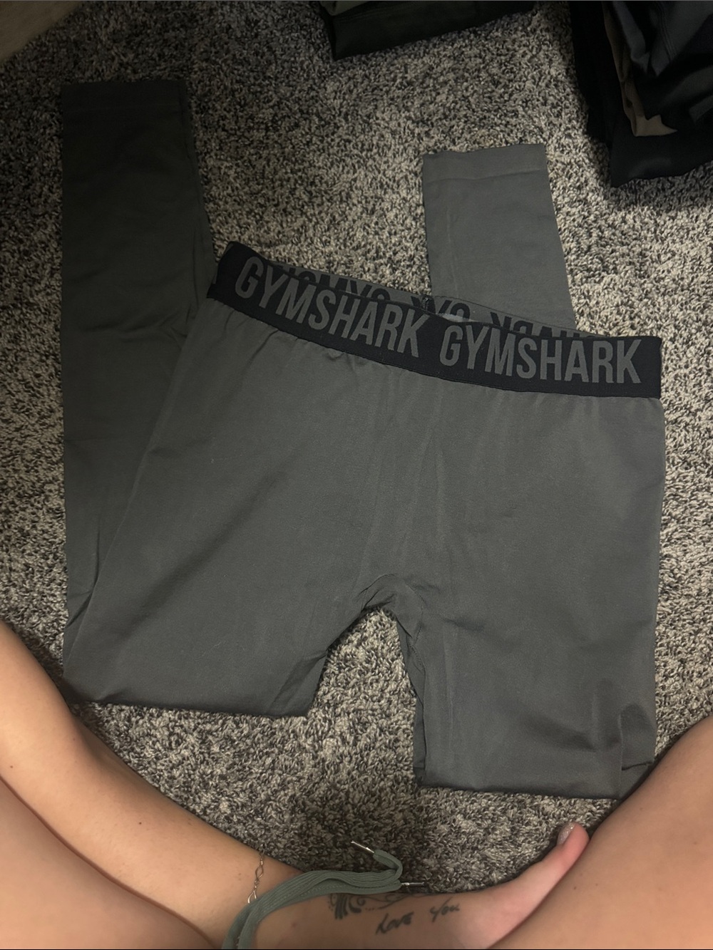 Gymshark Gray Leggings with Black Logo Waistband
